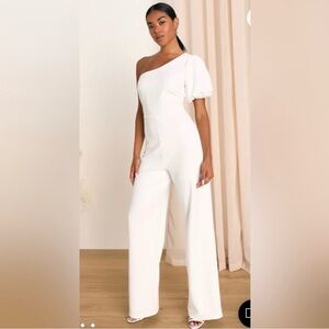 Lulu's Chic White One-Shoulder Jumpsuit
